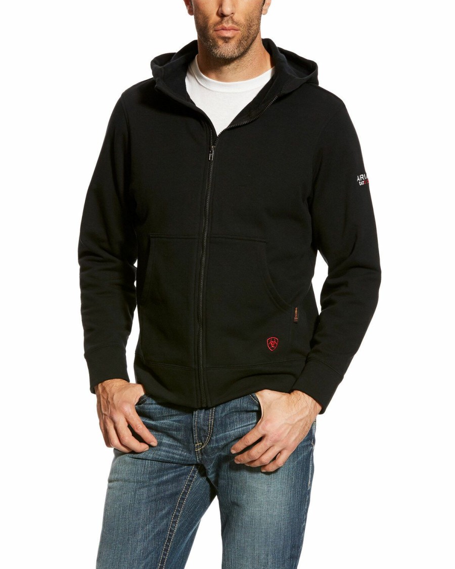 Men'S Clothing * | Ariat Men'S Black Fr Zip-Front Hooded Sweatshirt Big Outlet