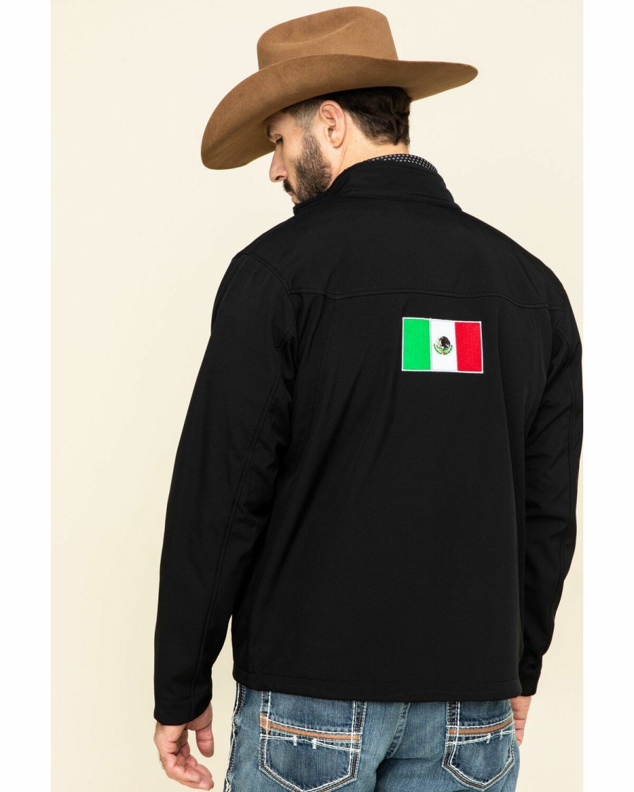 Men'S Clothing * | Ariat Men'S Black Mexico Flag Team Softshell Jacket Outlet