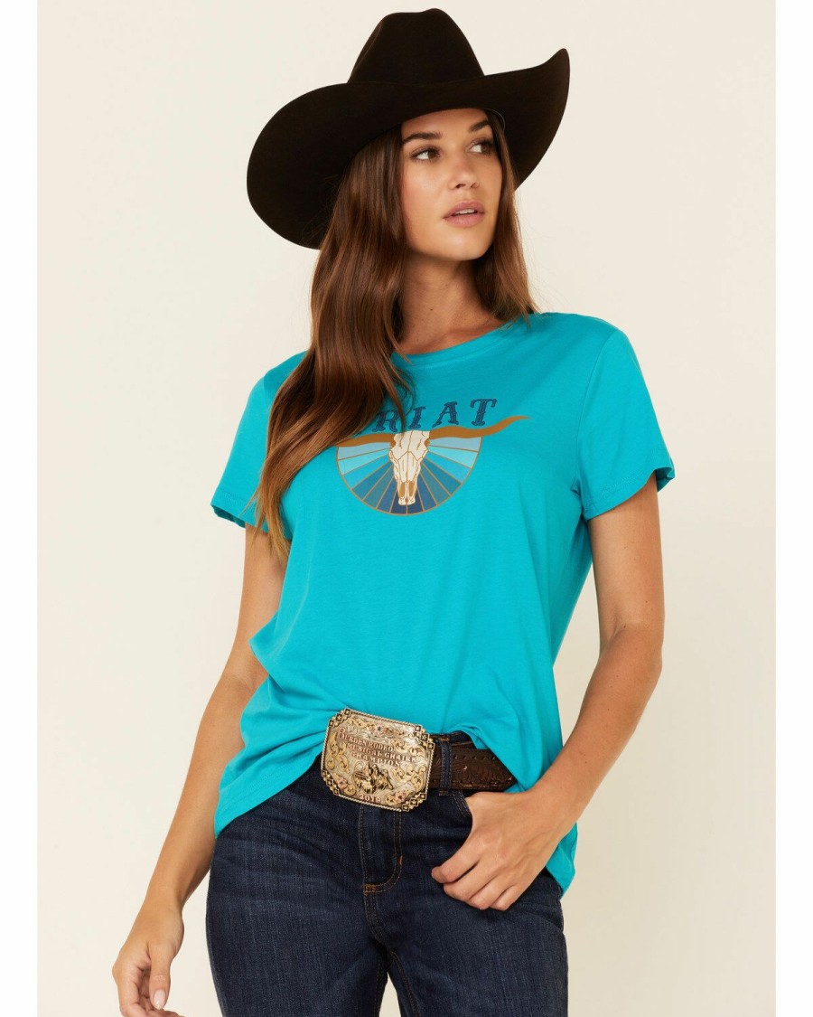 Women'S Clothing * | Ariat Women'S R.E.A.L Turquoise Pacifc Steerhead Logo Graphic Short Sleeve Tee Clearance