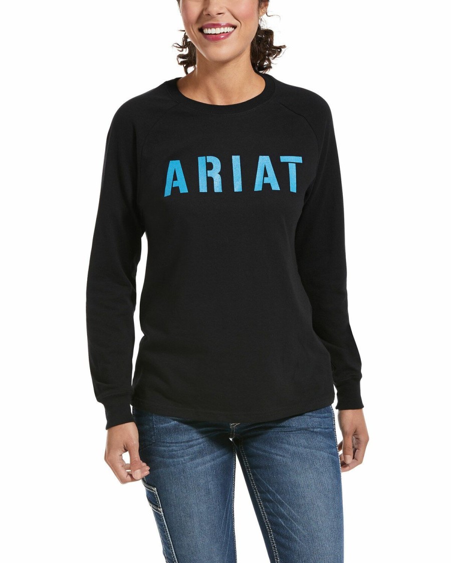 Women'S Clothing * | Ariat Women'S Black Rebar Cotton Strong Block Long Sleeve Tee Outlet