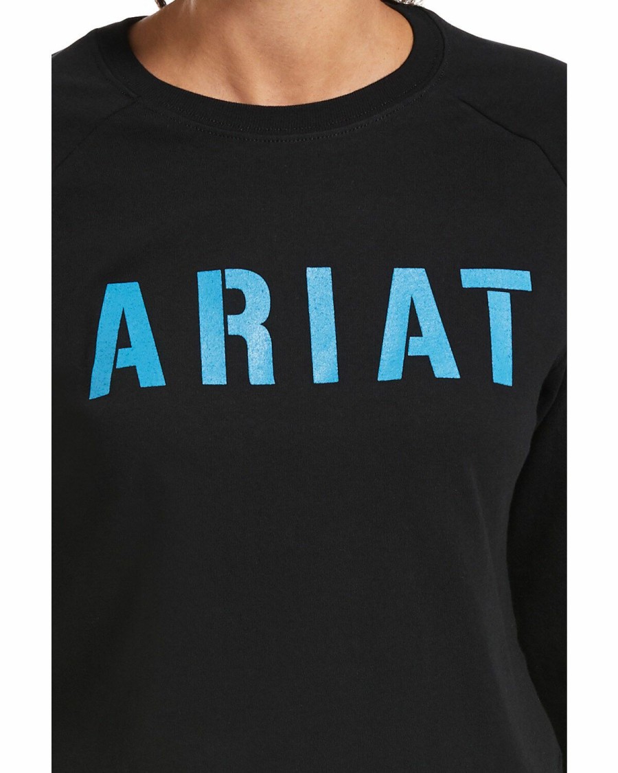 Women'S Clothing * | Ariat Women'S Black Rebar Cotton Strong Block Long Sleeve Tee Outlet