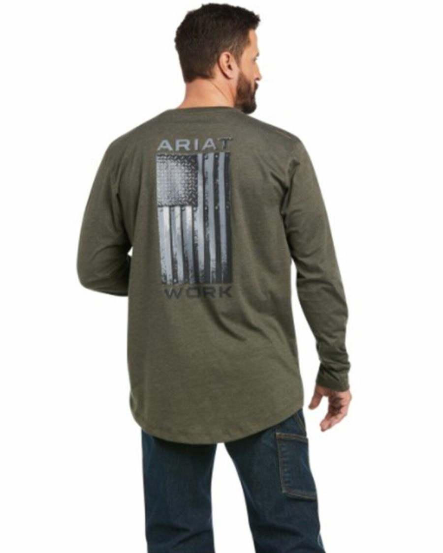 Men'S Clothing * | Ariat Men'S Rebar Workman American Flag Graphic Work Shirt Discount