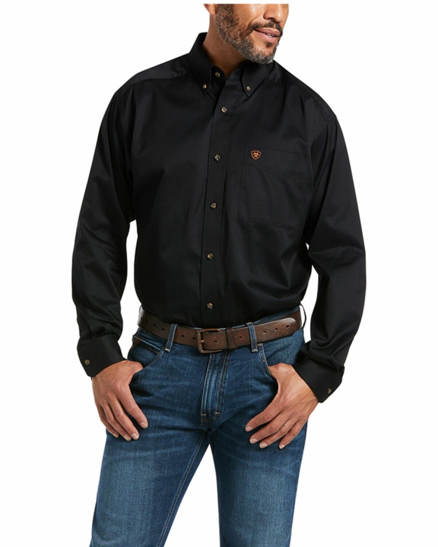 Men'S Clothing * | Ariat Men'S Solid Black Twill Long Sleeve Button-Down Western Shirt Big Sale