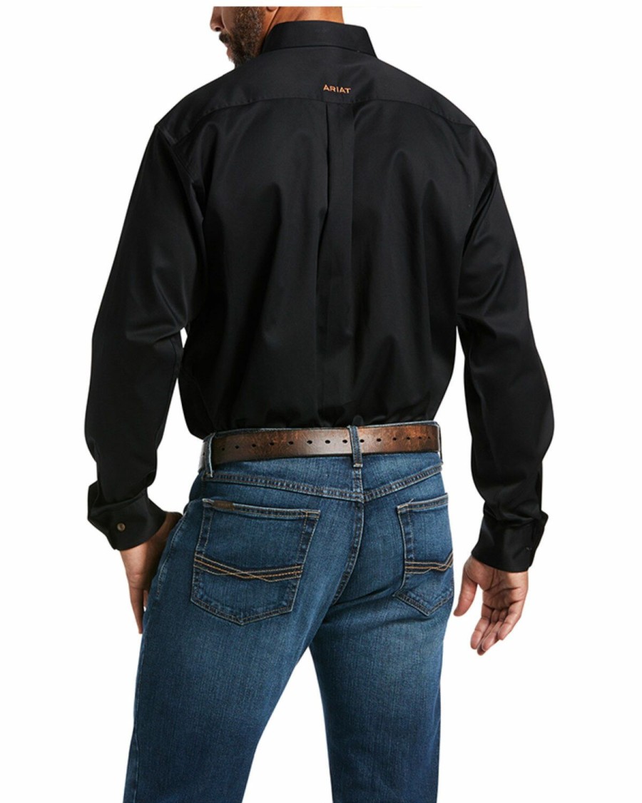 Men'S Clothing * | Ariat Men'S Solid Black Twill Long Sleeve Button-Down Western Shirt Big Sale