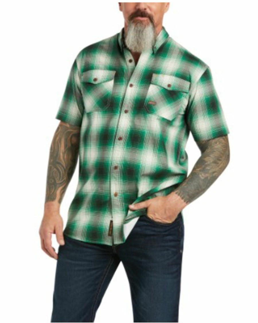 Men'S Clothing * | Ariat Men'S Rebar Amazon Plaid Durastretch Short Sleeve Button-Down Work Shirt Tall Clearance