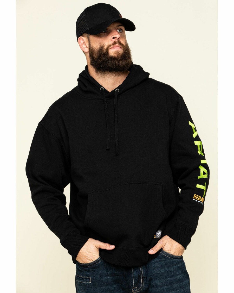 Men'S Clothing * | Ariat Men'S Black/Lime Rebar Graphic Hooded Work Sweatshirt Discount