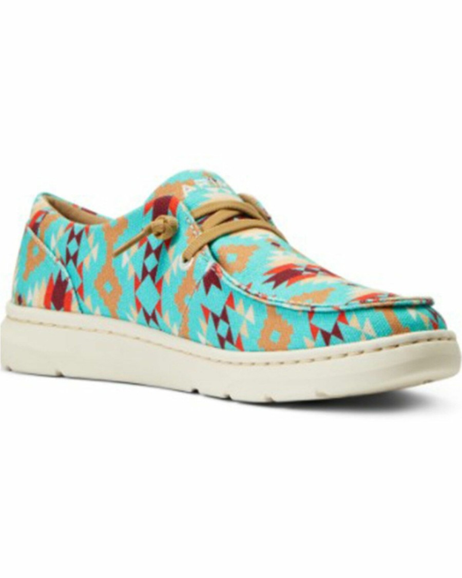 Boots & Shoes * | Ariat Women'S Saddle Southwestern Print Turquoise Casual Lace-Up Hilo Moc Toe Online