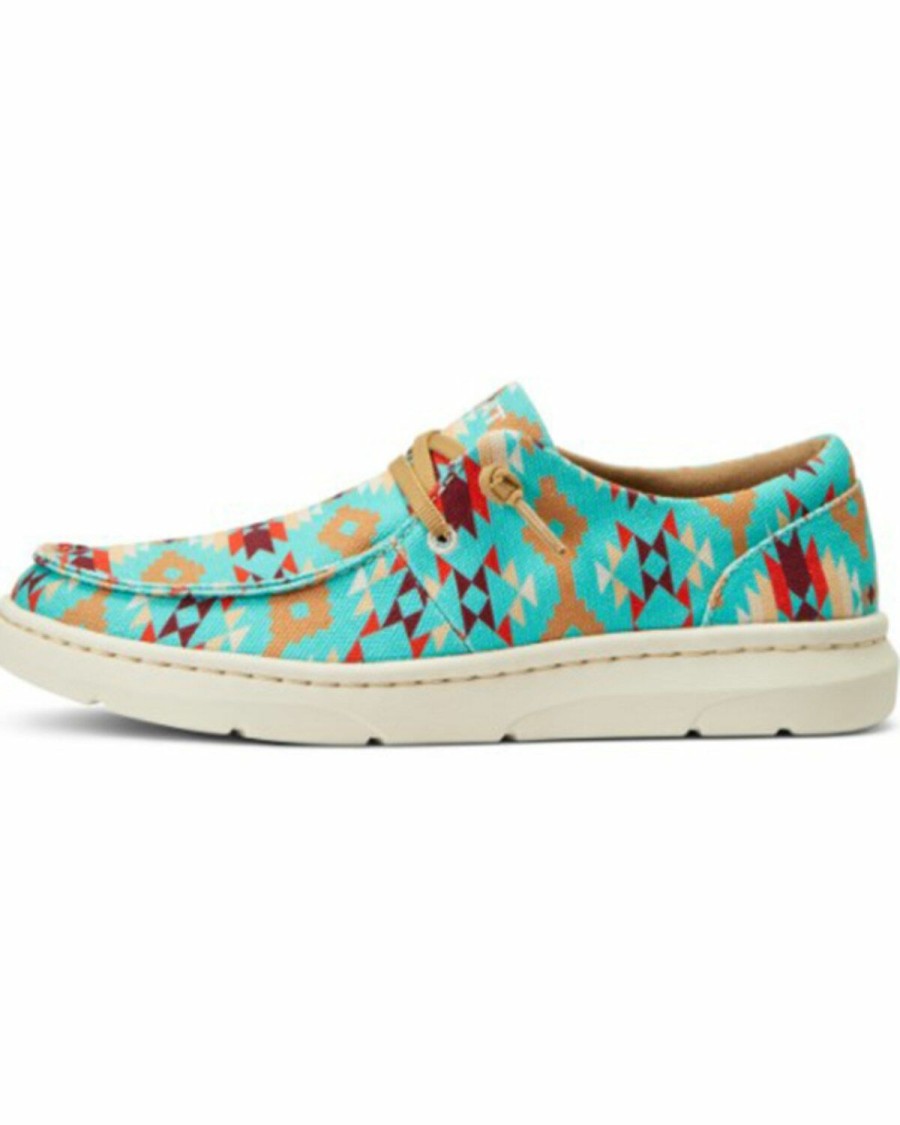 Boots & Shoes * | Ariat Women'S Saddle Southwestern Print Turquoise Casual Lace-Up Hilo Moc Toe Online