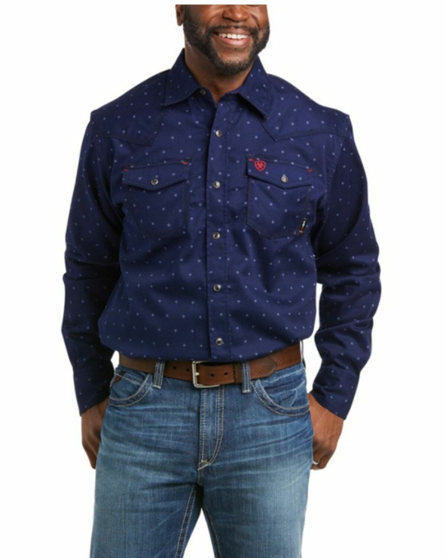 Men'S Clothing * | Ariat Men'S Fr Dunham Retro Geo Print Long Sleeve Snap Work Shirt Online