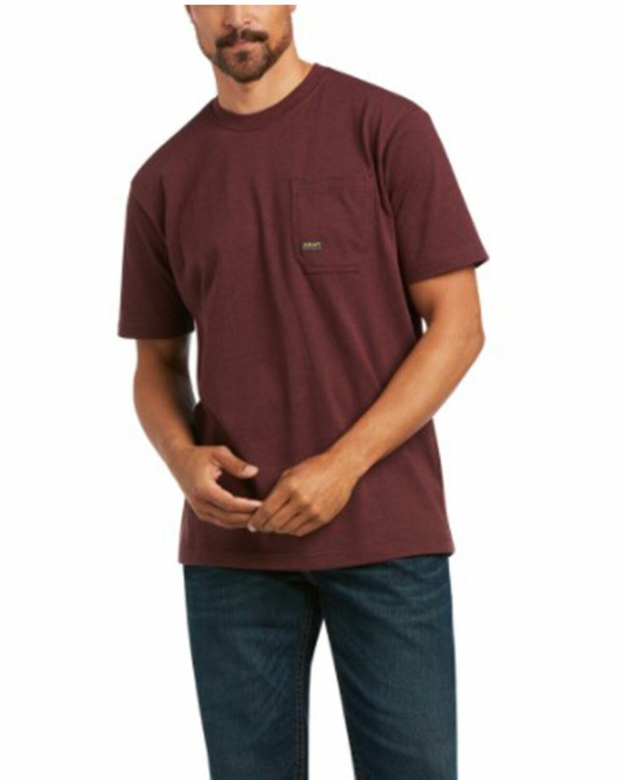 Men'S Clothing * | Ariat Men'S Heather Burgundy Rebar Voltaic Hammer Graphic Short Sleeve Work Pocket T-Shirt Outlet