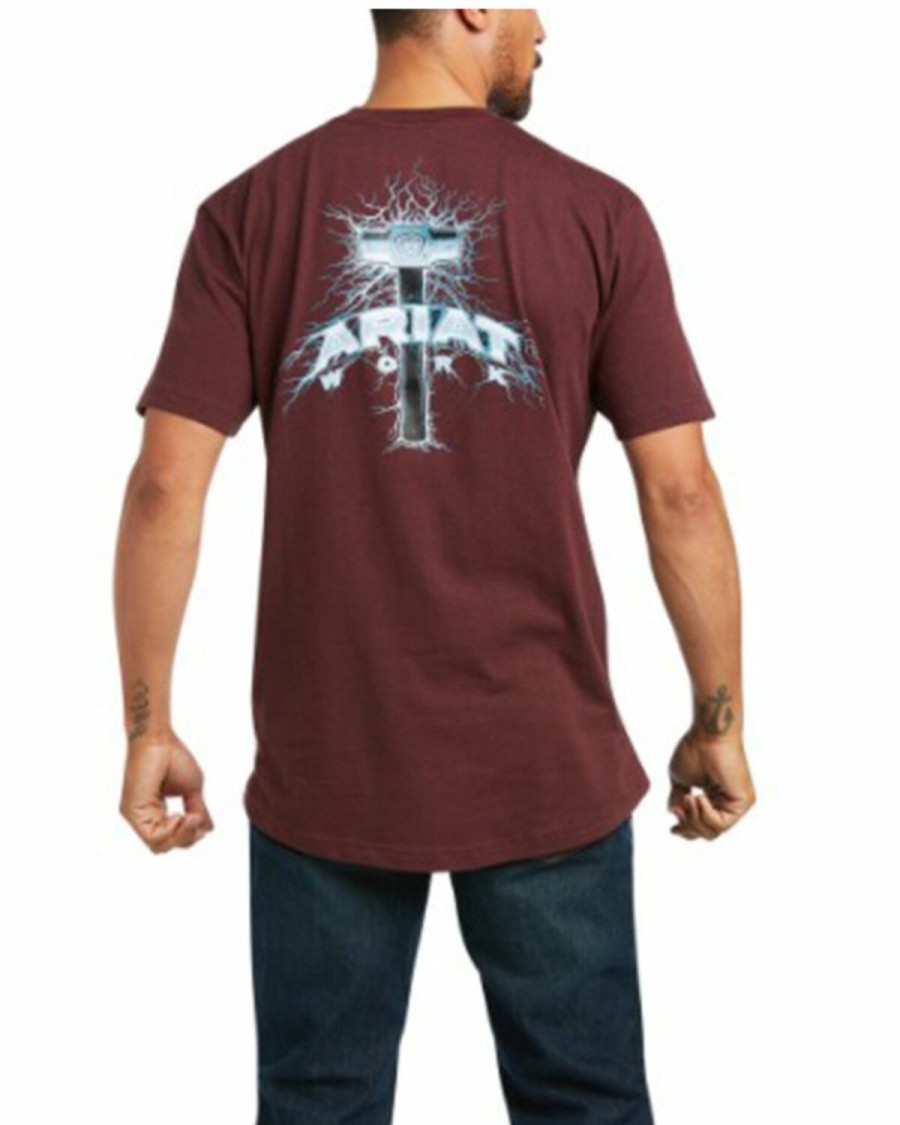 Men'S Clothing * | Ariat Men'S Heather Burgundy Rebar Voltaic Hammer Graphic Short Sleeve Work Pocket T-Shirt Outlet