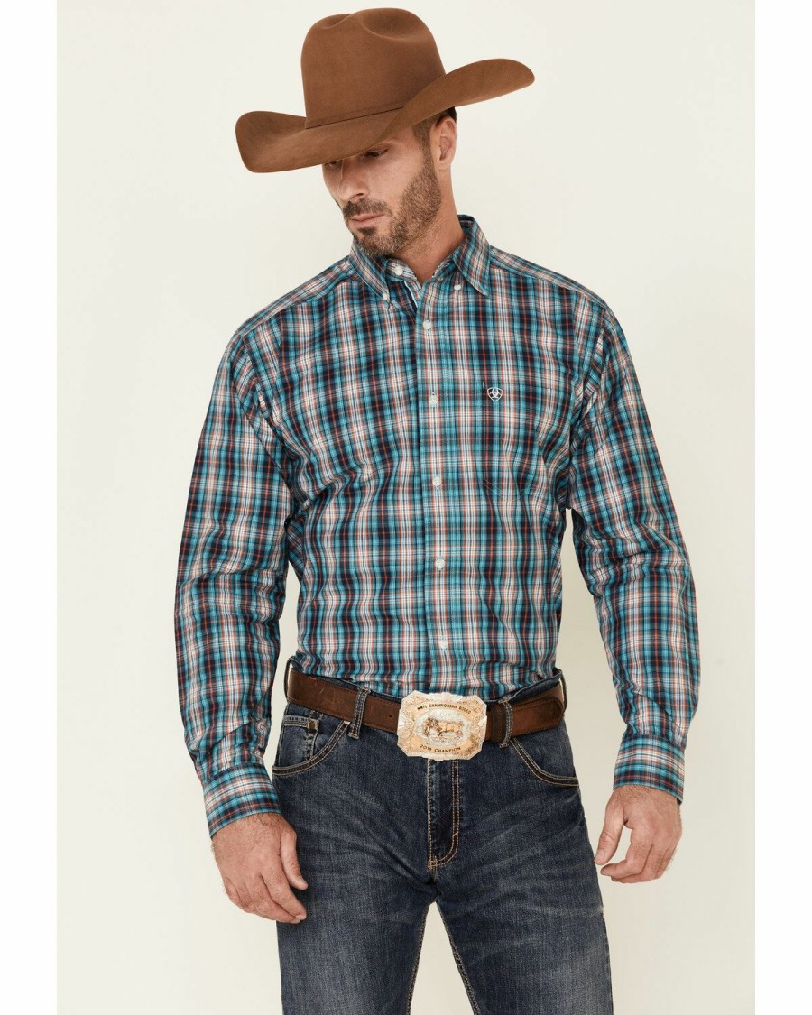 Men'S Clothing * | Ariat Men'S Pelagios Small Plaid Fitted Long Sleeve Button-Down Western Shirt Sale