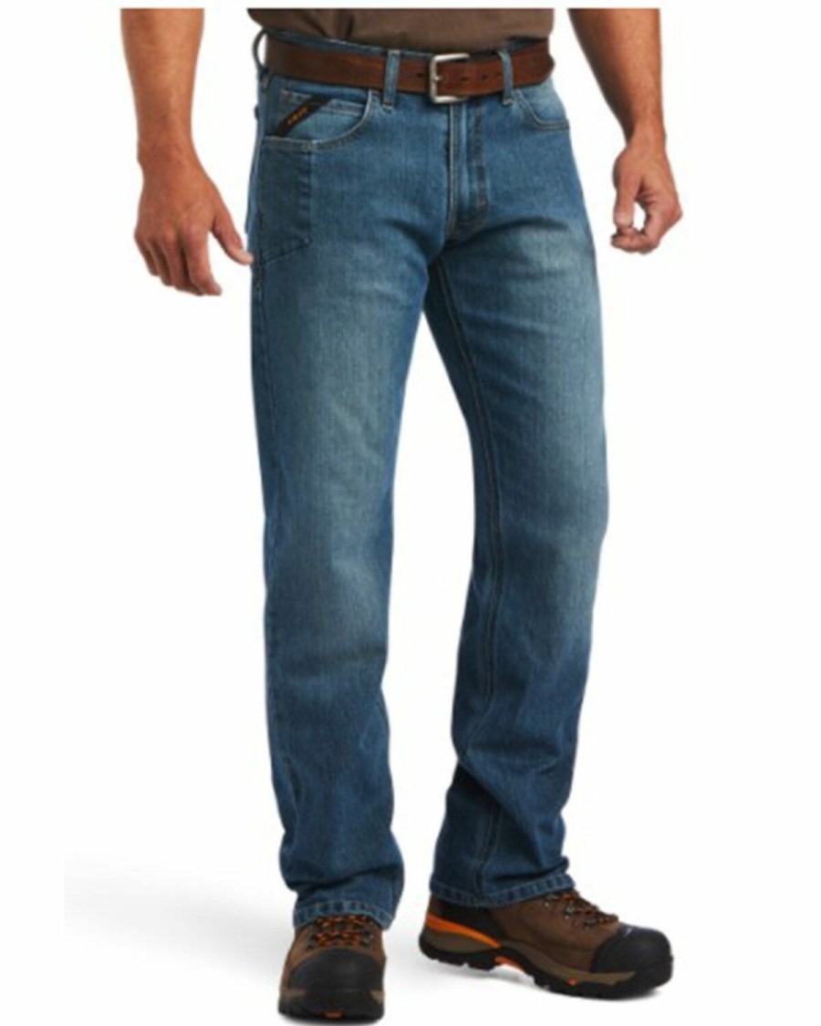 Men'S Clothing * | Ariat Men'S Rebar M5 Edgewood Medium Wash Durastretch Basic Straight Leg Work Jeans Outlet