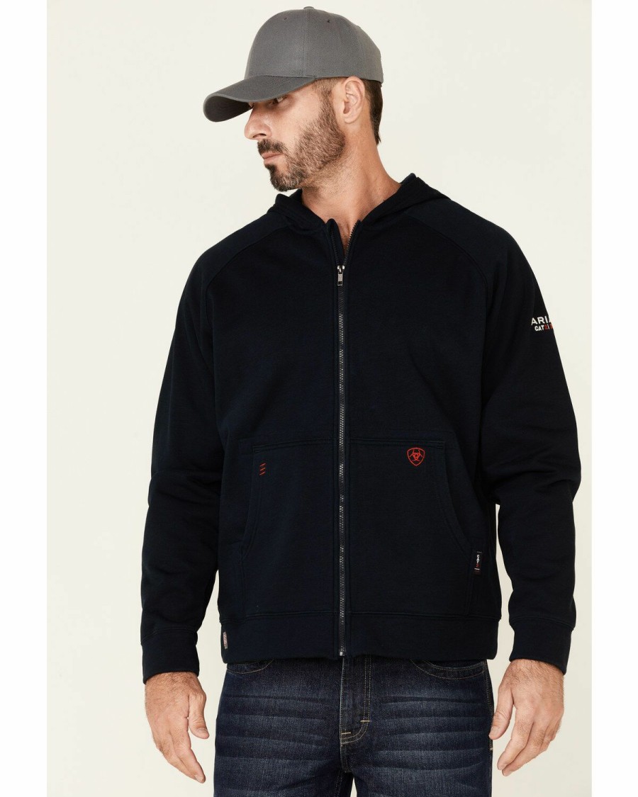 Men'S Clothing * | Ariat Men'S Fr Navy Primo Fleece Alloy Flag Graphic Zip-Front Hooded Work Sweatshirt Sale