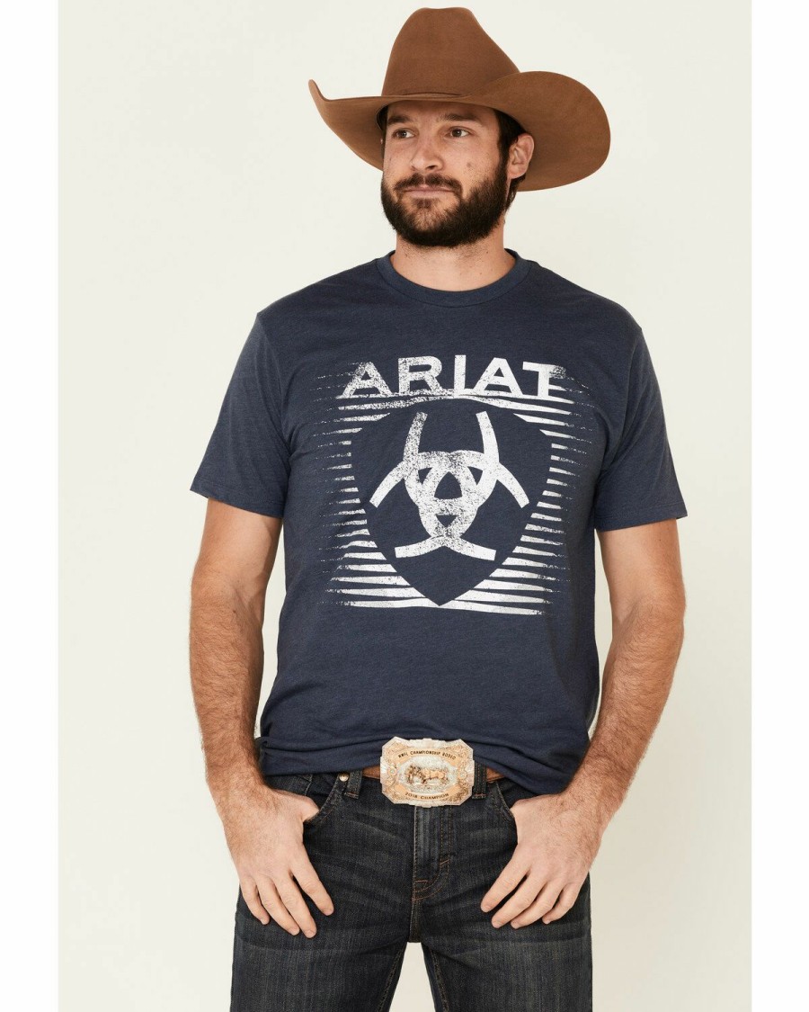 Men'S Clothing * | Ariat Men'S Heather Navy Shade Logo Graphic T-Shirt Sale