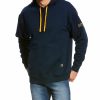 Men'S Clothing * | Ariat Men'S Rebar Navy Logo Hooded Sweatshirt Big & Tall Outlet