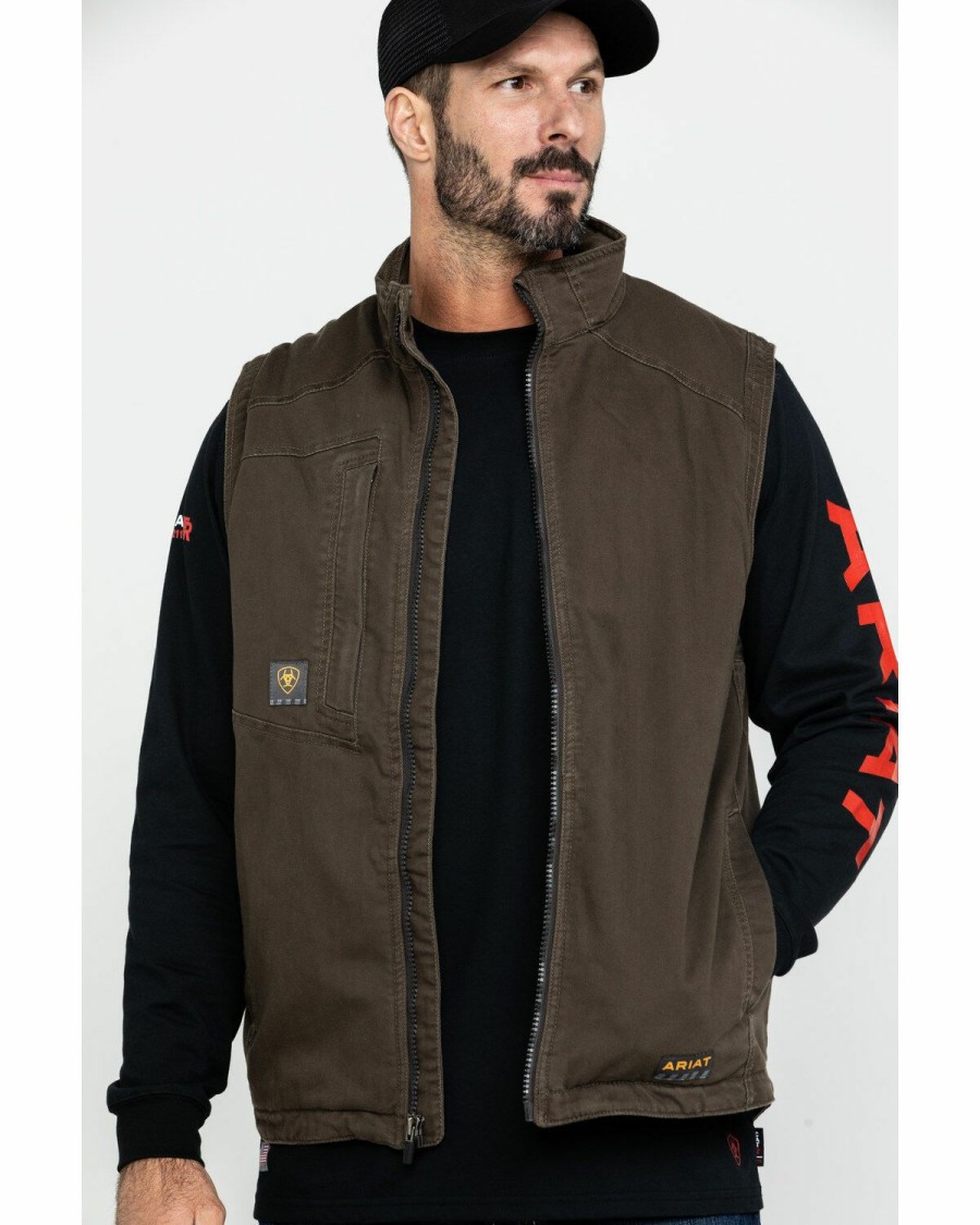 Men'S Clothing * | Ariat Men'S Loden Rebar Washed Dura Canvas Insulated Work Vest Online