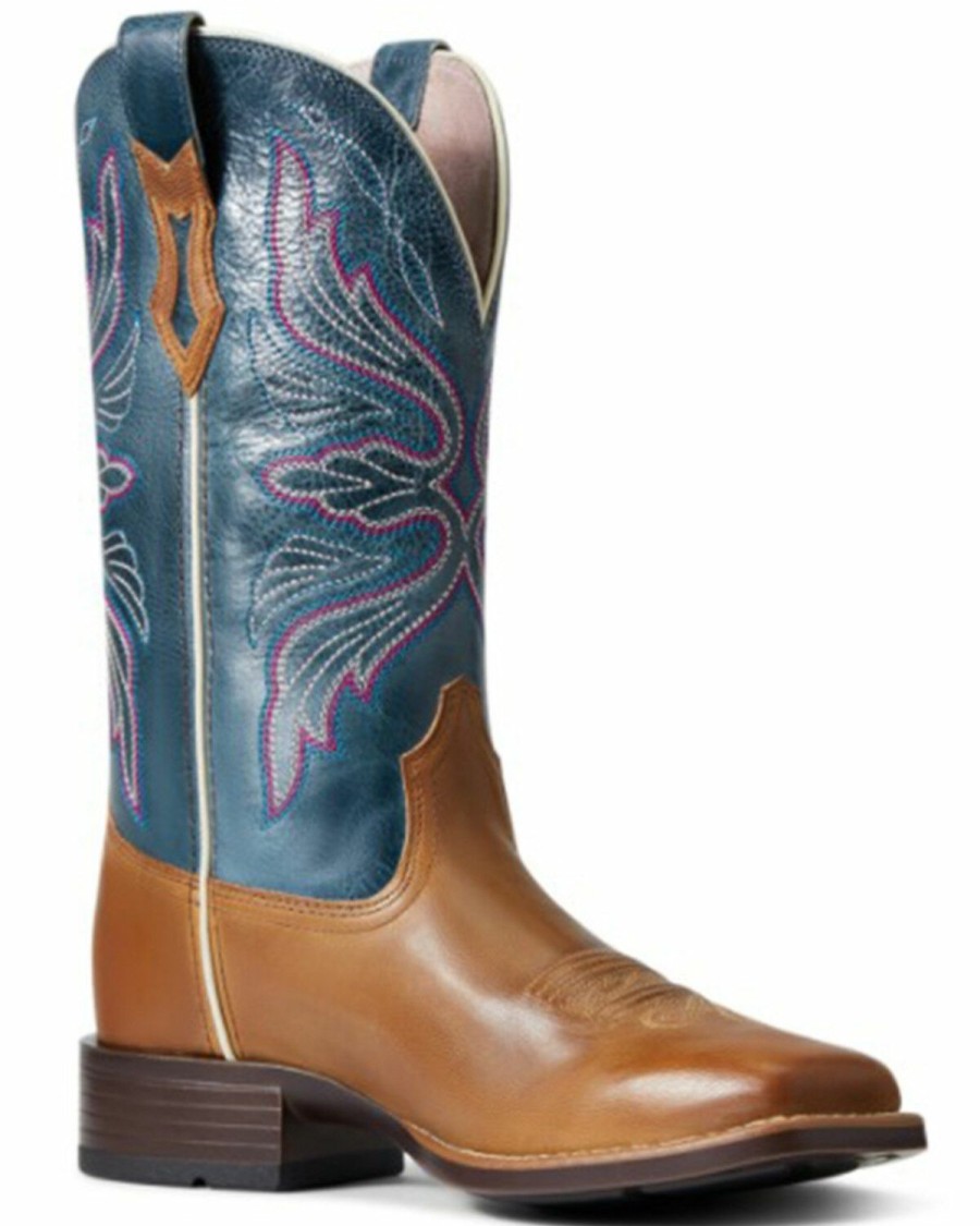 Boots & Shoes * | Ariat Women'S Almond Buff & Baby Blue Eyes Edgewood Bantamweight Full Grain Western Boot Wide Square Toe Discount