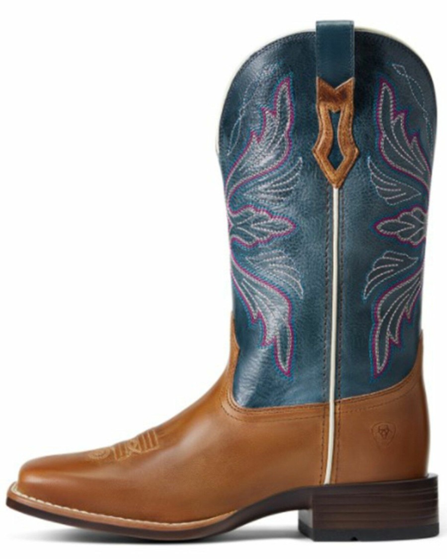 Boots & Shoes * | Ariat Women'S Almond Buff & Baby Blue Eyes Edgewood Bantamweight Full Grain Western Boot Wide Square Toe Discount