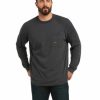 Men'S Clothing * | Ariat Men'S Heather Charcoal Rebar Cottonstrong ?Brand Flag Graphic Long Sleeve Work T-Shirt Outlet