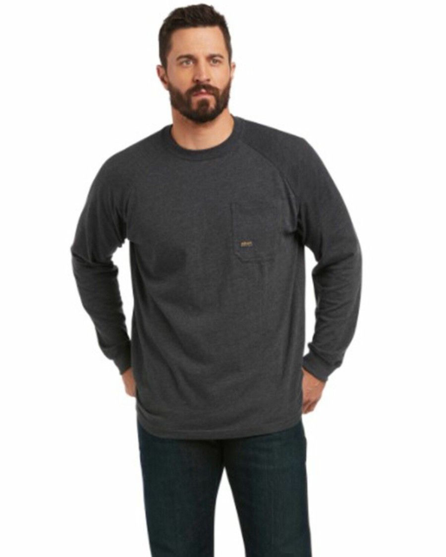 Men'S Clothing * | Ariat Men'S Heather Charcoal Rebar Cottonstrong ?Brand Flag Graphic Long Sleeve Work T-Shirt Outlet