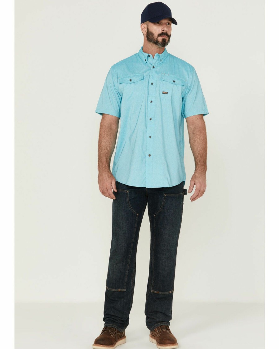 Men'S Clothing * | Ariat Men'S Heather Aqua Rebar Made Tough Venttek Short Sleeve Button-Down Work Shirt Discount