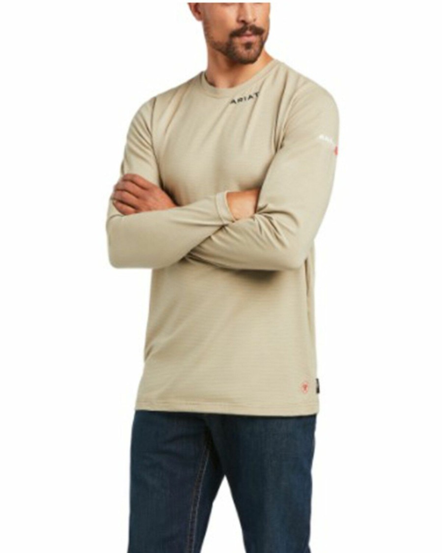 Men'S Clothing * | Ariat Men'S Fr Solid Khaki Base Layer Long Sleeve Work T-Shirt Tall Outlet