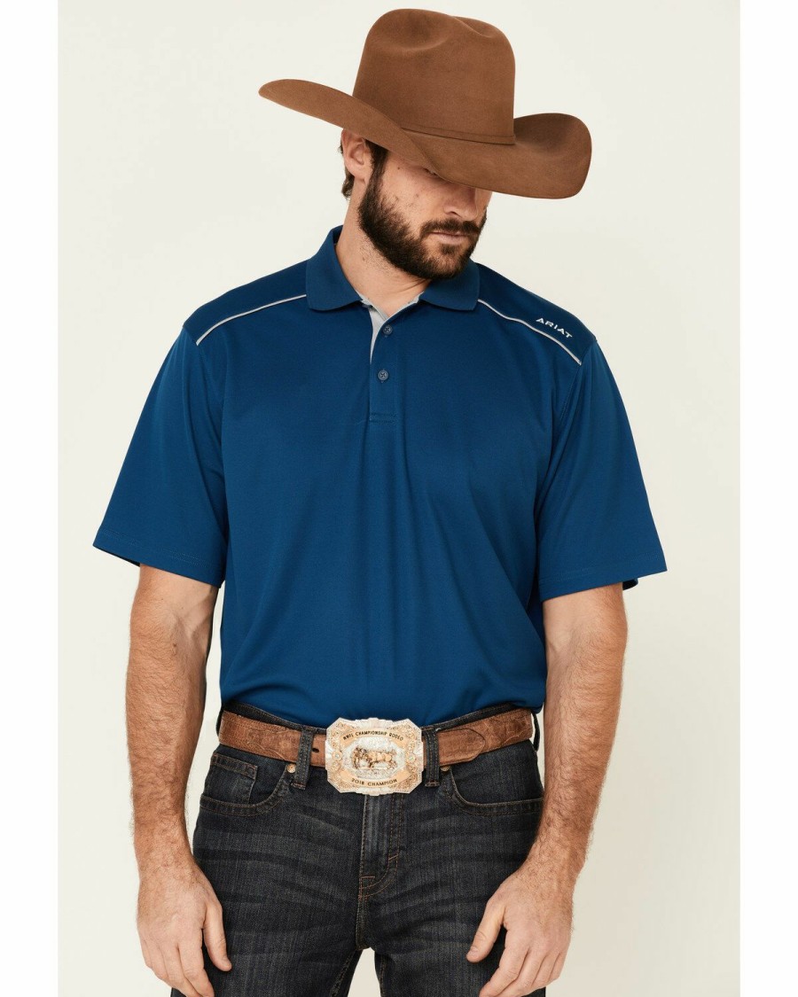 Men'S Clothing * | Ariat Men'S Blue Opal Tek 2.0 Short Sleeve Polo Shirt Online