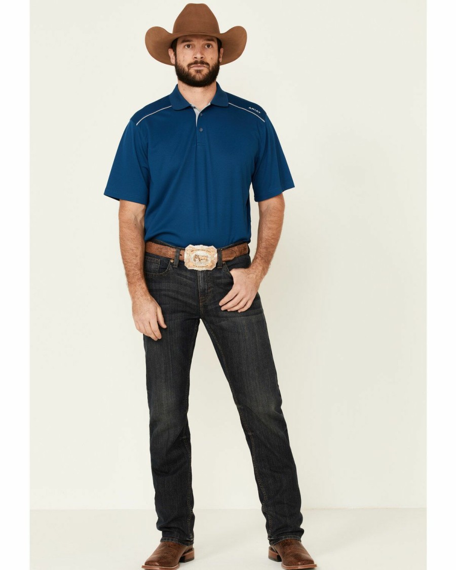 Men'S Clothing * | Ariat Men'S Blue Opal Tek 2.0 Short Sleeve Polo Shirt Online