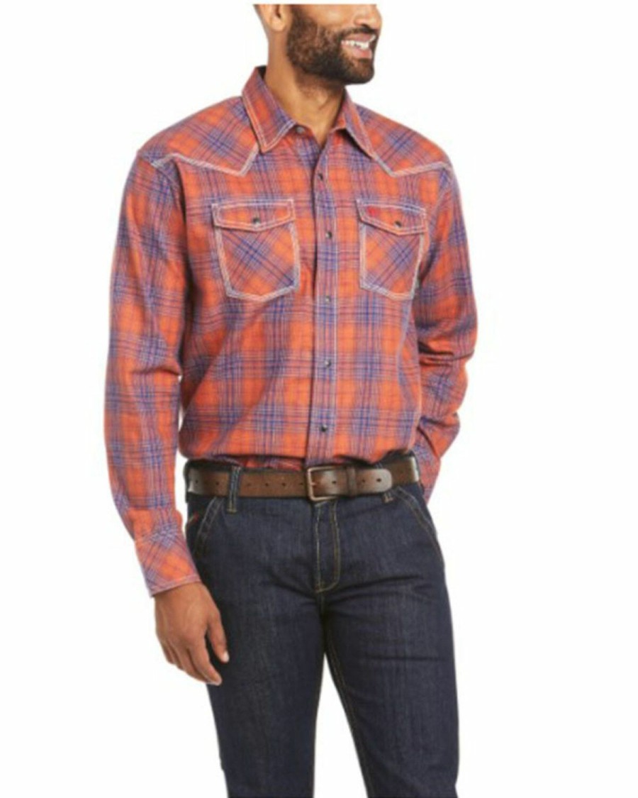 Men'S Clothing * | Ariat Men'S Fr Bronson Retro Plaid Long Sleeve Snap Work Shirt Big Online