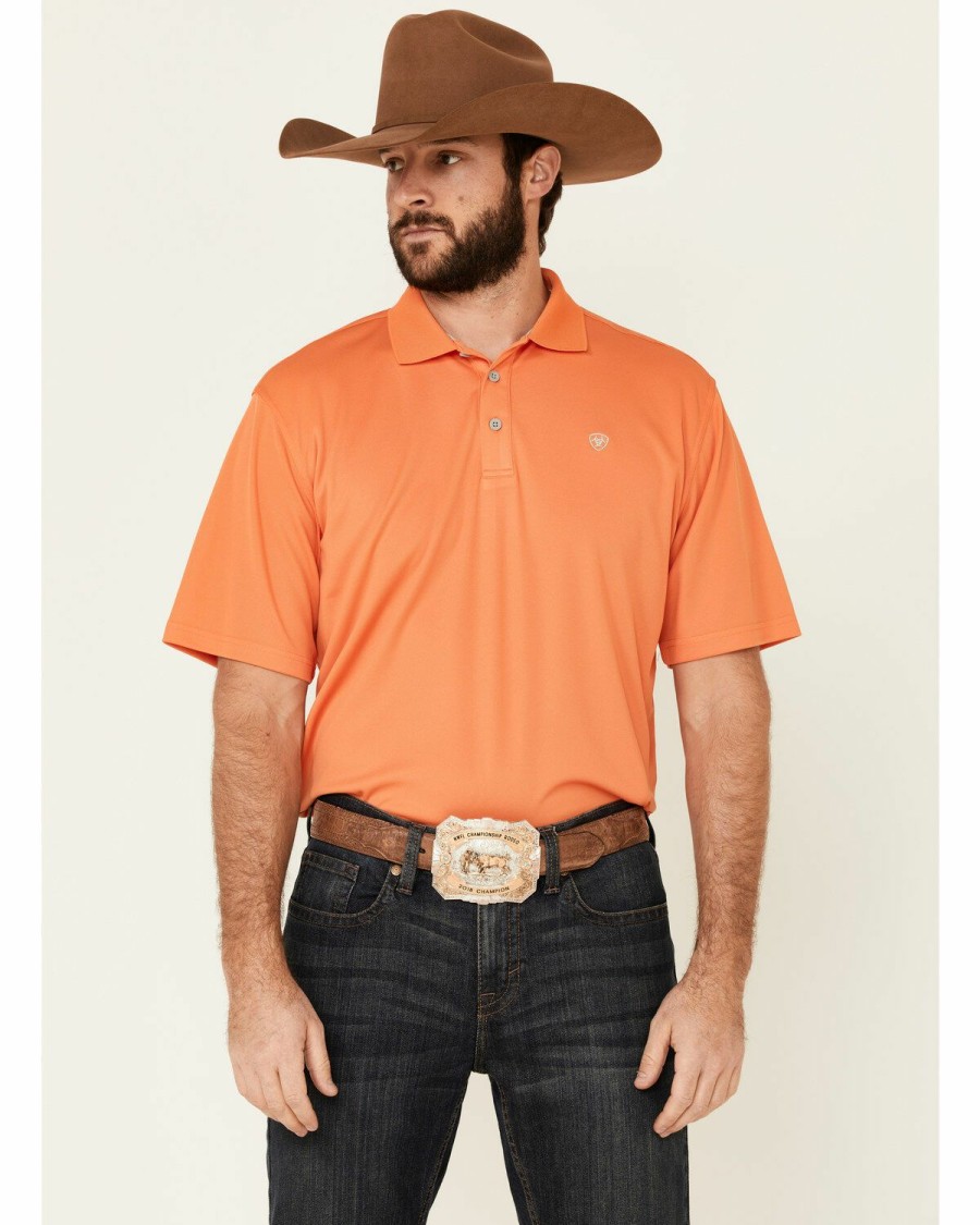 Men'S Clothing * | Ariat Men'S Orange Solid Tek Short Sleeve Polo Shirt Online