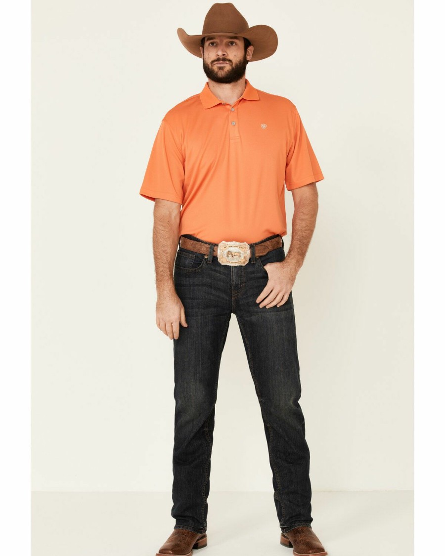 Men'S Clothing * | Ariat Men'S Orange Solid Tek Short Sleeve Polo Shirt Online