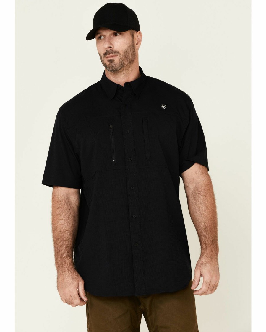 Men'S Clothing * | Ariat Men'S Solid Black Tek Button-Down Short Sleeve Western Shirt Tall Clearance