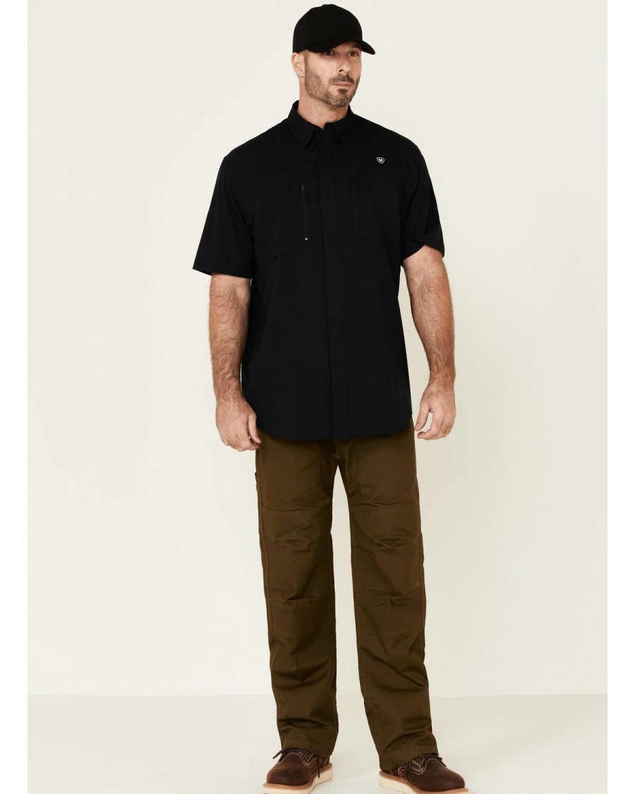 Men'S Clothing * | Ariat Men'S Solid Black Tek Button-Down Short Sleeve Western Shirt Tall Clearance