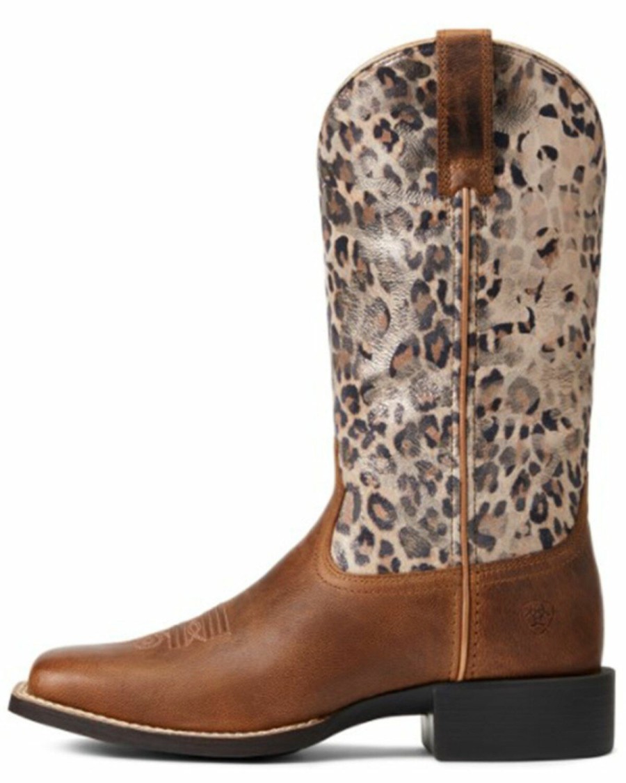 Boots & Shoes * | Ariat Women'S Round Up Leopard Print Western Boots Wide Square Toe Clearance