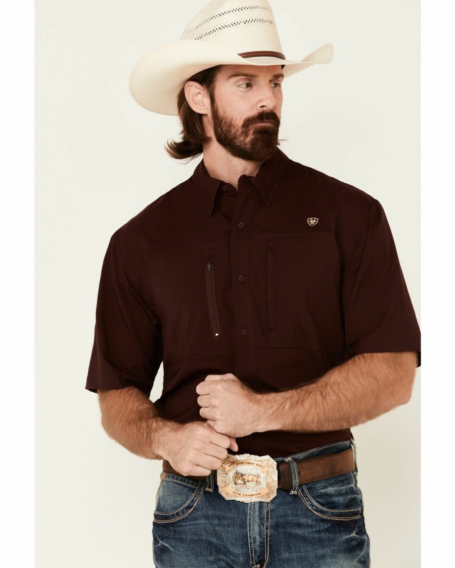 Men'S Clothing * | Ariat Men'S Solid Maroon Tek Short Sleeve Button-Down Western Shirt Tall Sale