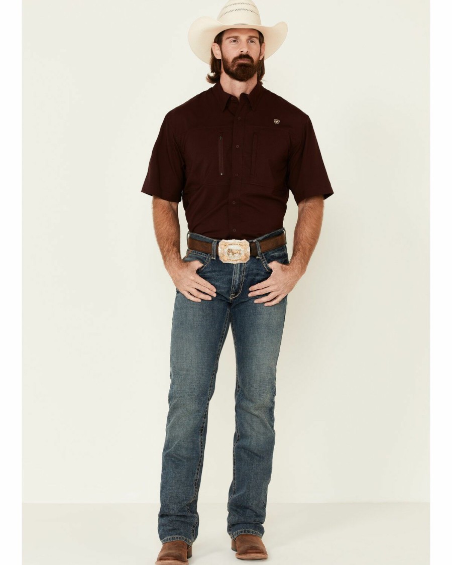 Men'S Clothing * | Ariat Men'S Solid Maroon Tek Short Sleeve Button-Down Western Shirt Tall Sale