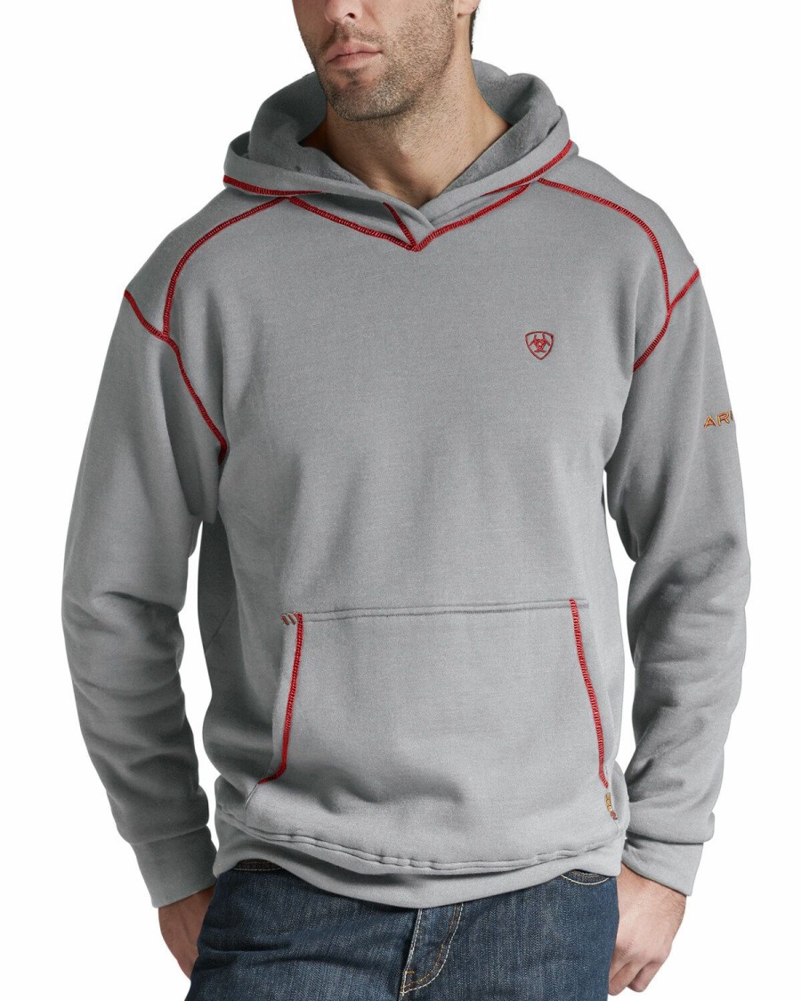 Men'S Clothing * | Ariat Men'S Flame Resistant Polartec Grey Work Hooded Sweatshirt Big And Tall Online