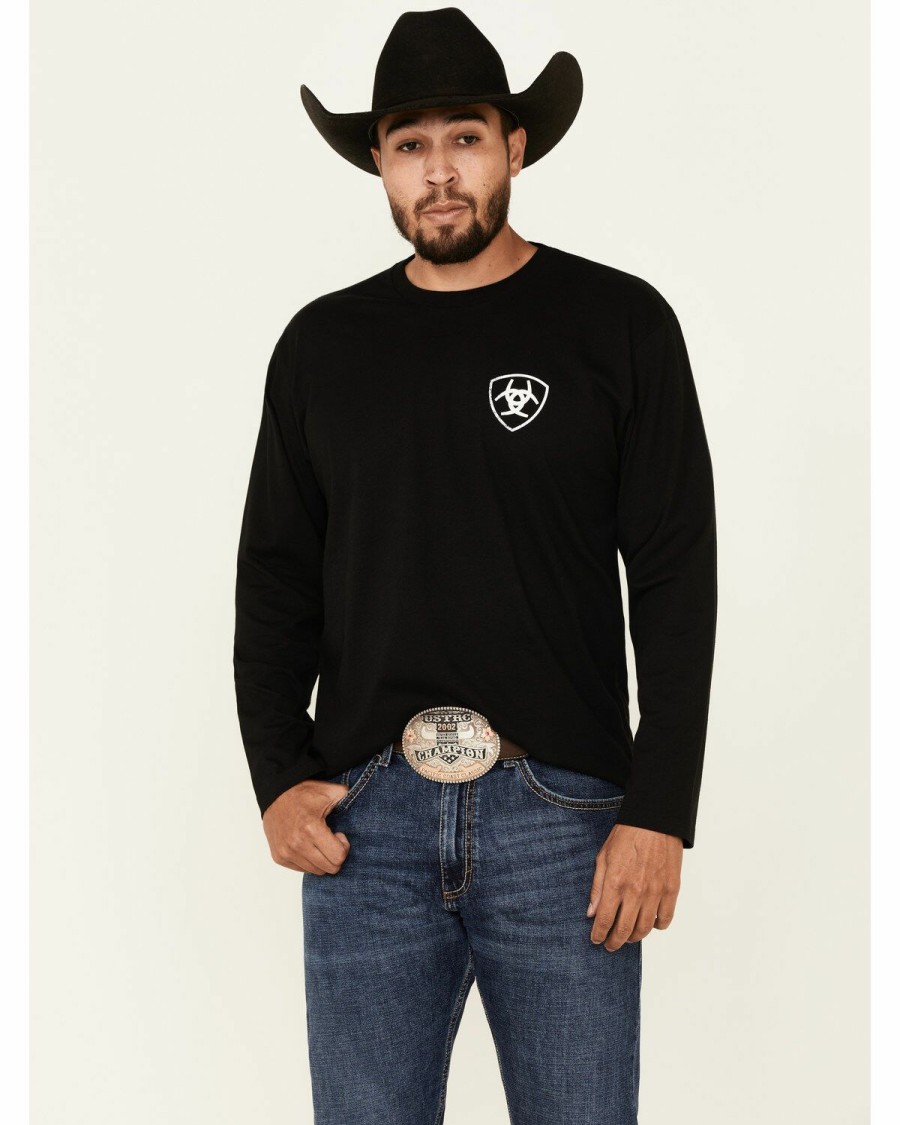 Men'S Clothing * | Ariat Men'S Black Flag Woodland Logo Long Sleeve T-Shirt Online