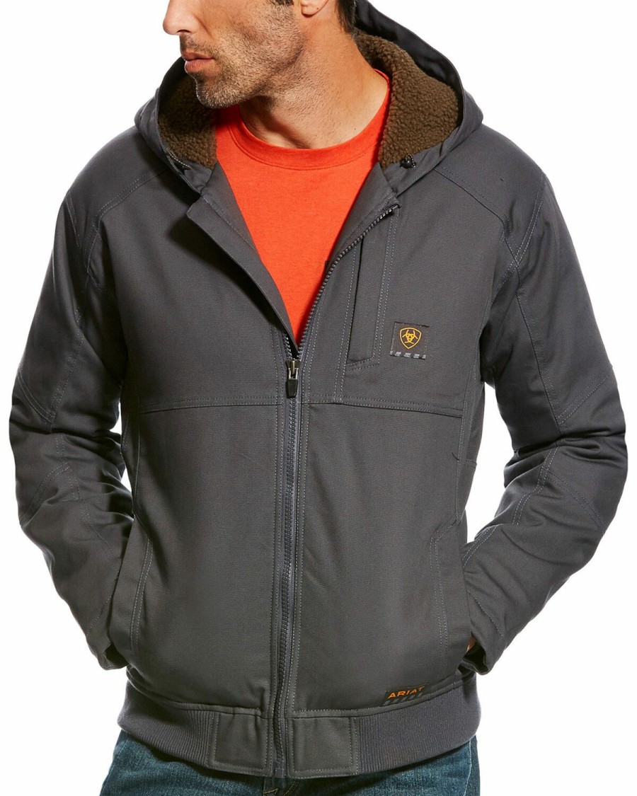 Men'S Clothing * | Ariat Men'S Grey Rebar Duracanvas Hooded Work Jacket Clearance