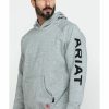 Men'S Clothing * | Ariat Men'S Heather Grey Fr Primo Fleece Logo Hooded Work Sweatshirt Sale