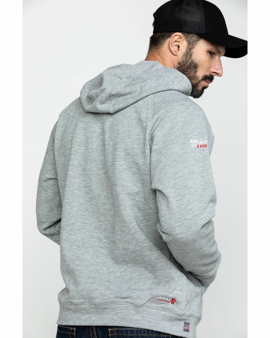 Men'S Clothing * | Ariat Men'S Heather Grey Fr Primo Fleece Logo Hooded Work Sweatshirt Sale