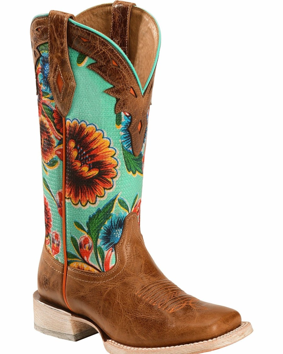 Boots & Shoes * | Ariat Floral Textile Circuit Champion Cowgirl Boots Square Toe Clearance