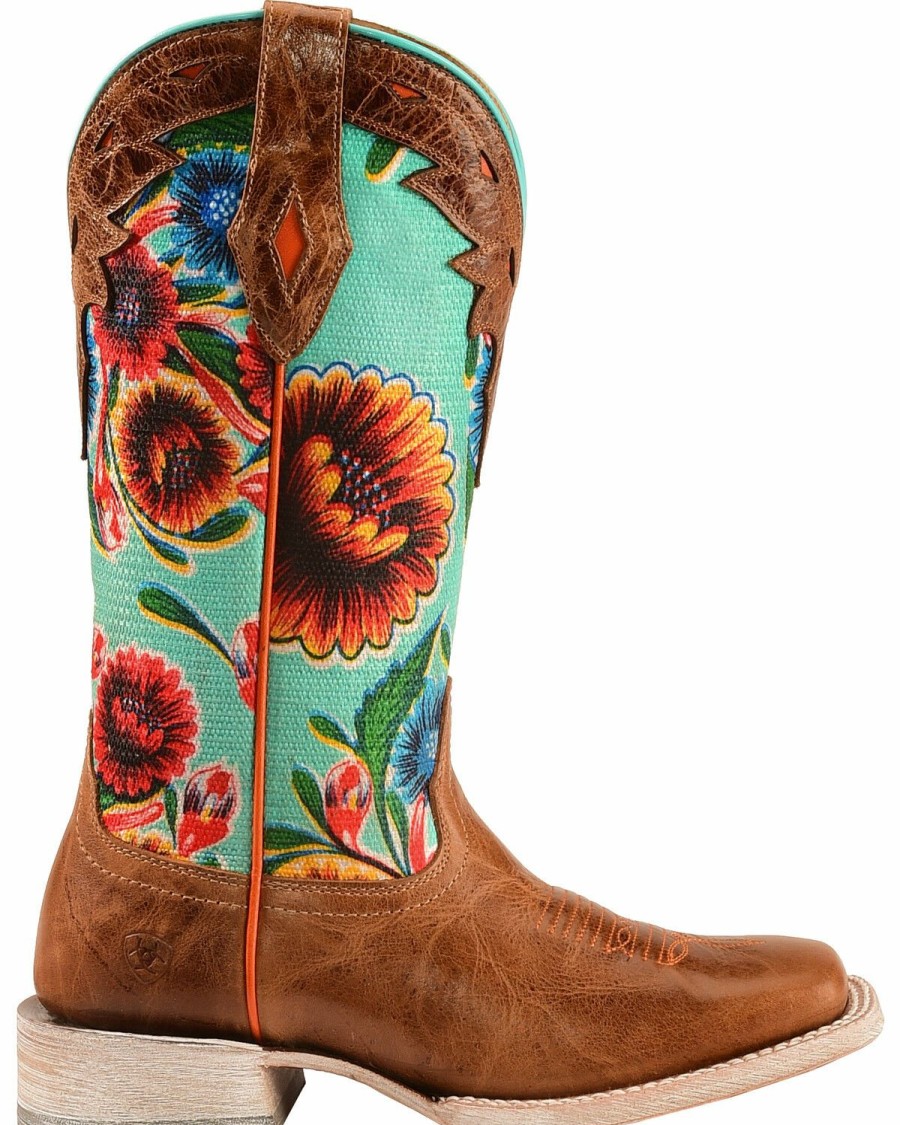 Boots & Shoes * | Ariat Floral Textile Circuit Champion Cowgirl Boots Square Toe Clearance