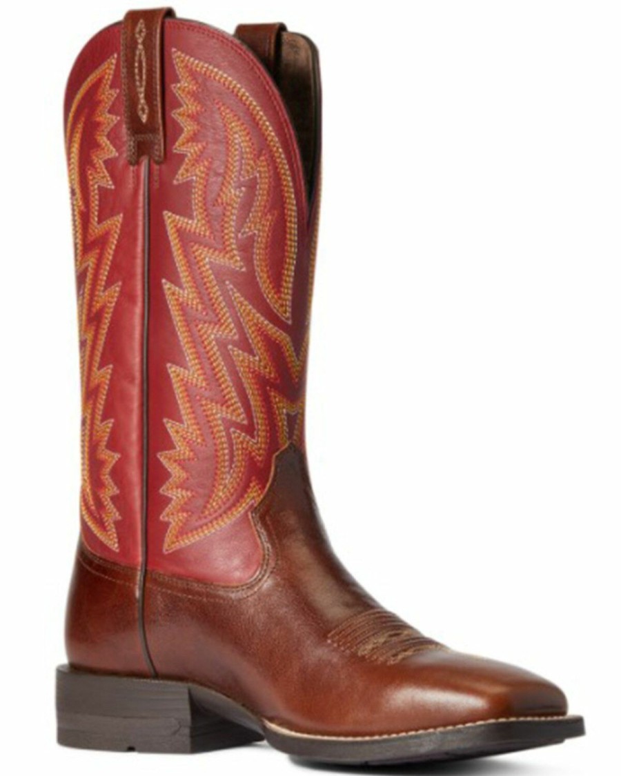 Boots & Shoes * | Ariat Men'S Crest Brown Macaw Red Dynamic Performance Western Boot Wide Square Toe Discount