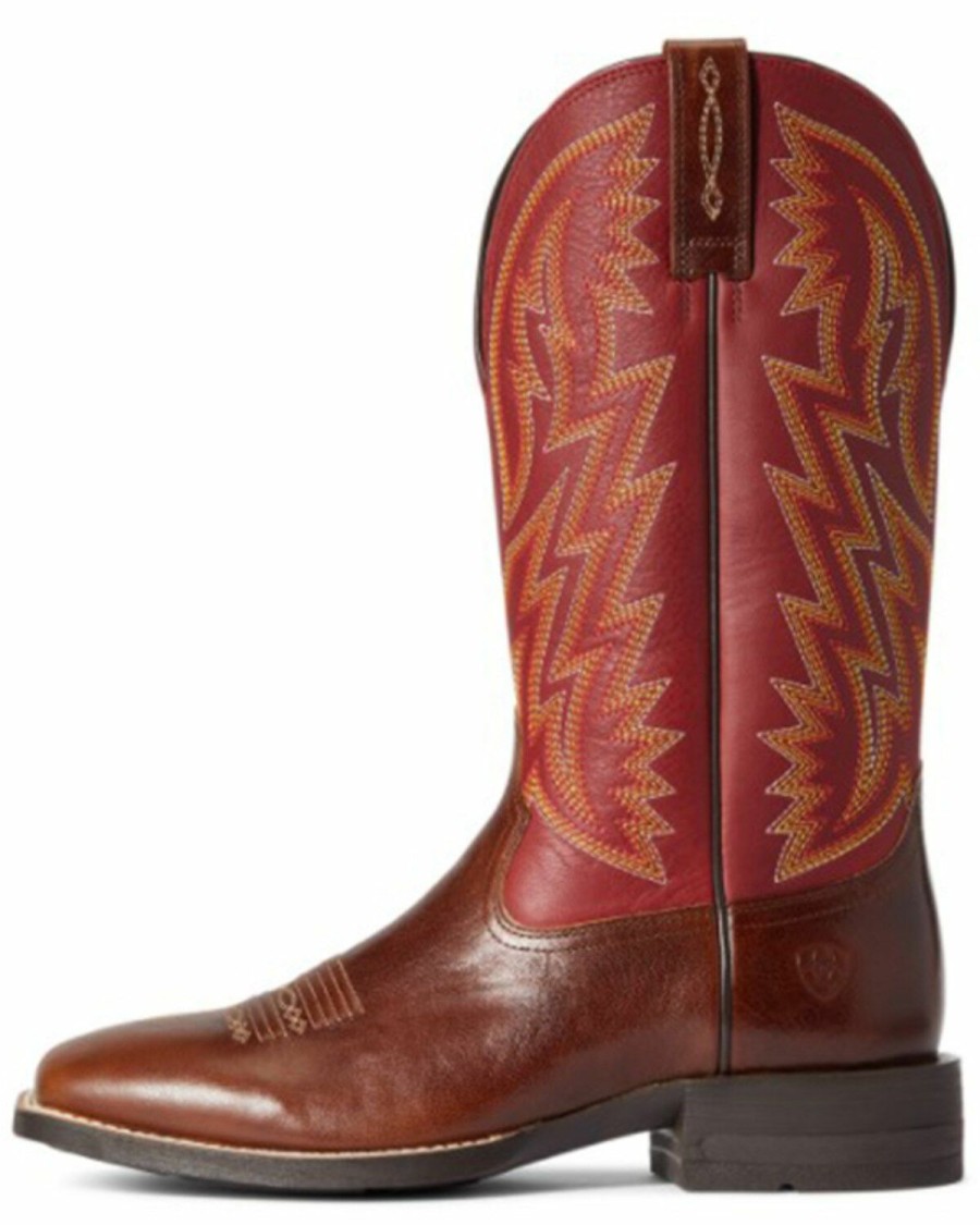 Boots & Shoes * | Ariat Men'S Crest Brown Macaw Red Dynamic Performance Western Boot Wide Square Toe Discount