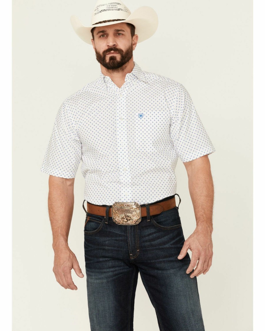 Men'S Clothing * | Ariat Men'S Gaige Geo Print Fitted Short Sleeve Button-Down Western Shirt Outlet