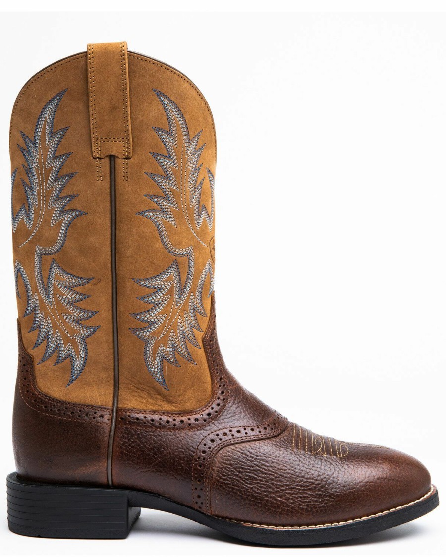 Boots & Shoes * | Ariat Barrel Brown Stockman Cowboy Boots Round Toe Clearance