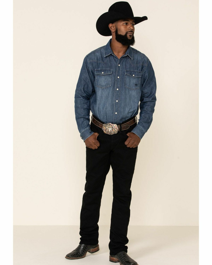 Men'S Clothing * | Ariat Men'S Retro Stone Washed Denim Long Sleeve Western Shirt Discount