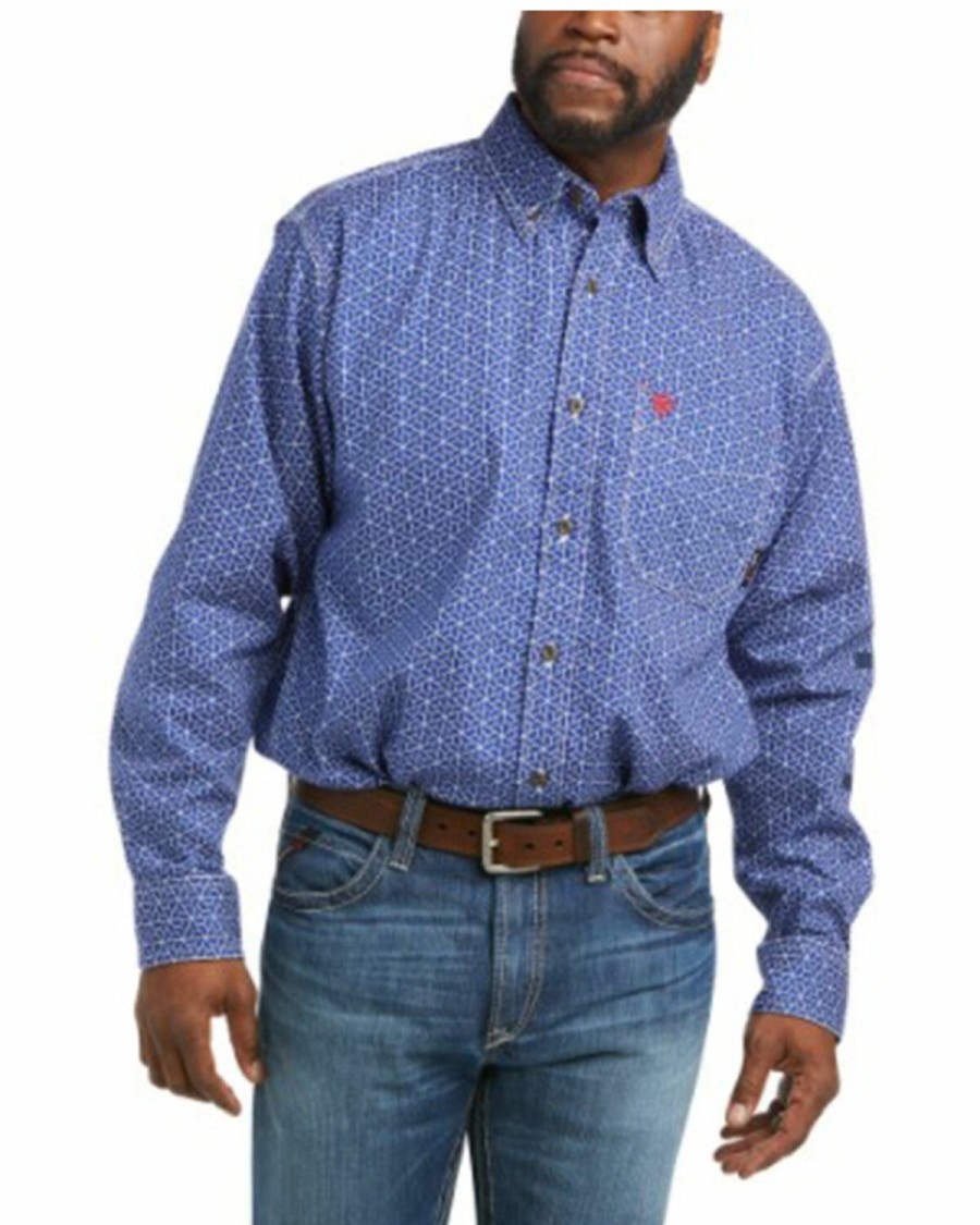 Men'S Clothing * | Ariat Men'S Fr Murphy Geo Print Logo Durastretch Long Sleeve Button-Down Work Shirt Outlet